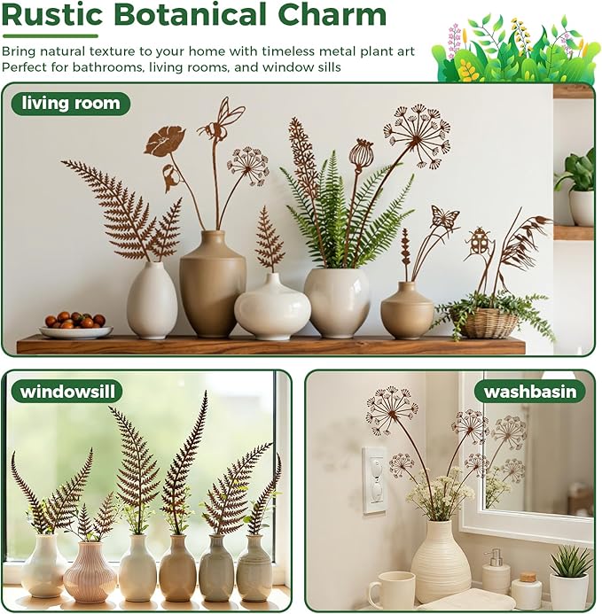 4-Pack Dandelion Metal Flowers for Outside, Rustic Wild Flower Decorative Garden Stakes for Potted Plants, Metal Yard Art, Gift-Boxed Indoor & Outdoor Garden Decor (Dandelion Flower Set)