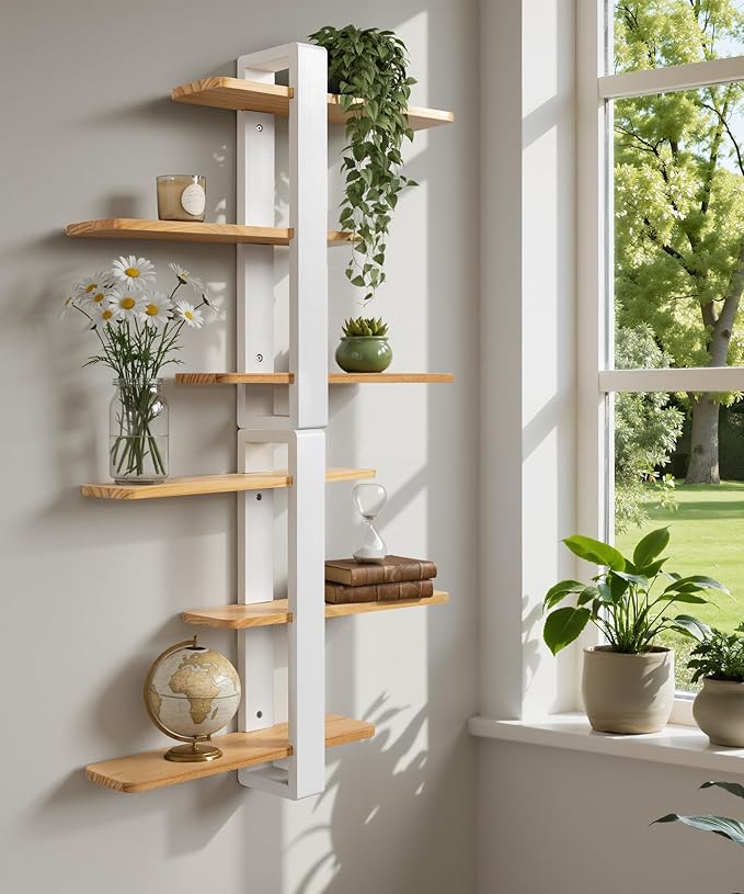 SUMGAR Floating Shelves White for Wall Mounted Shelving Unit All Pine Wood 3 Tier Large Shelf for Bedroom Living Room Office Bathroom Home Decoration Storage Plant Photo Display Modern 20in