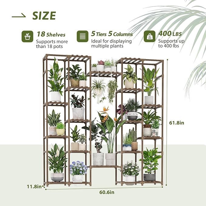 GENTINGBRO Plant Stand Indoor Tall Hanging Plant Shelf 16 Tiers Large Outdoor Plant Rack for Multiple Plants Wood Plant Holder for Living Room Garden Balcony
