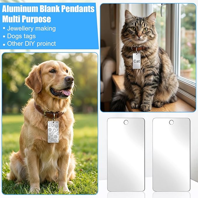 50 Pack Stainless Steel Laser Engraving Blanks Stamping Blanks Rectangle DIY Craft Metal Blank Dog Tags Personalized Keychain Pendants, 1 Inch x 2 Inch