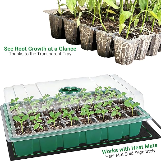 Seed Starter Tray Kit, 5-Pack with Humidity Domes & Base - 200 Cells Total (40 per Tray), Durable Mini Propagator Greenhouse for Optimal Seed Germination, Indoor Gardening, Plant Growing