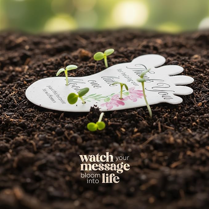 12pcs Pink Footprint-Shaped Gift Tags with Wildflower Seeds - Writable Gift Wrap Tags for Baby Showers, Mother's Day Present, Party Favors, DIY Crafts, & Earth Day Decorations