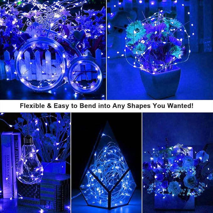 Ariceleo Led Fairy Lights Battery Operated, 4 Packs Mini Battery Powered Copper Wire Starry Fairy Lights for Bedroom, Christmas, Parties, Wedding, Centerpiece, Decoration (5m/16ft Blue)