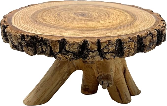 TJ Global Rustic Small Tree Trunk Slices Wood Plant Stand, Mini Wooden Stool Vase Stand, Display Stand, Perfect for Home Decor in Any Room Office Garden L6 x W5 x H3 (1 Stand)