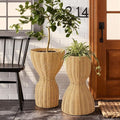 2 Pcs 20 in Tall Wicker Reversible Outdoor Planter Basket Boho Rattan Plant Pots Decorative Woven Flower Pots for Porch Home Patio Backyard Indoor Garden, Dual Size 12 Inch 8 Inch