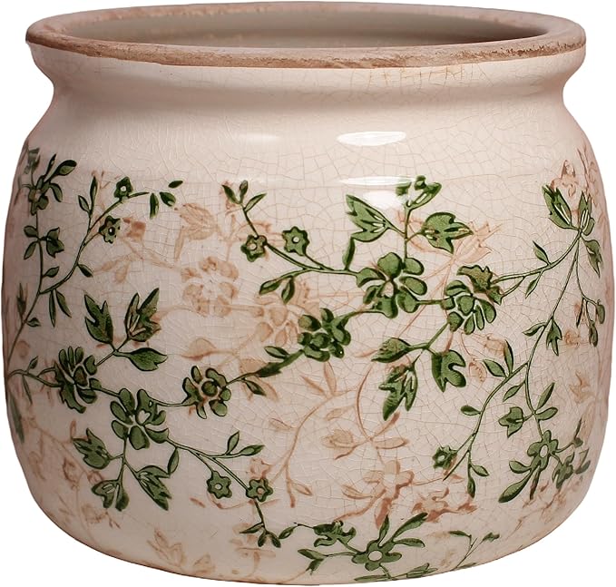 Xiaan Jiaju Vintage Country Ceramic Vase and Planters, 6.29 Inch Small Plant Pots for Indoor English Garden Decor, Old World Room & Home Decor, Sage Beige
