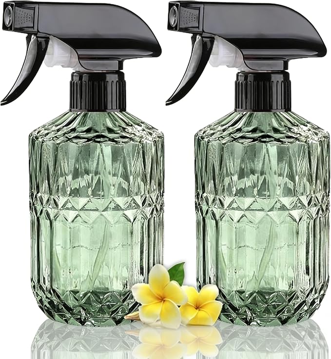 Glass Handheld Spray Bottle, 15oz Refillable Water Bottle Spray, Reusable Adjustable Nozzle Plant Mister Spray Bottles Indoor, Plant Mister for Hair, Cleaning, Gardening, Pets Care (Green)
