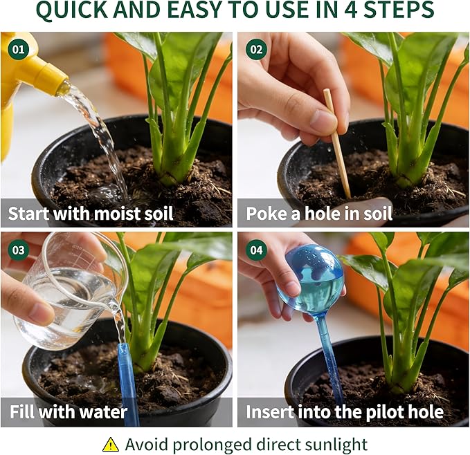 Soilagua 12-Pack Plastic Plant Watering Globes, Premium PVC Shatter-Resistant Plant Waterer, Self Watering Planter Insert with Tapered Opening, Automatic Watering Spikes for Daily & Vacation
