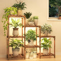 HOMKIRT Plant Stand with Grow Light, Plant Shelf Indoor for Mutiple Pots, 7 Tiers Wood Plant Ladder Holder Flower Stand for Corner Living Room Patio Boho Home Decor