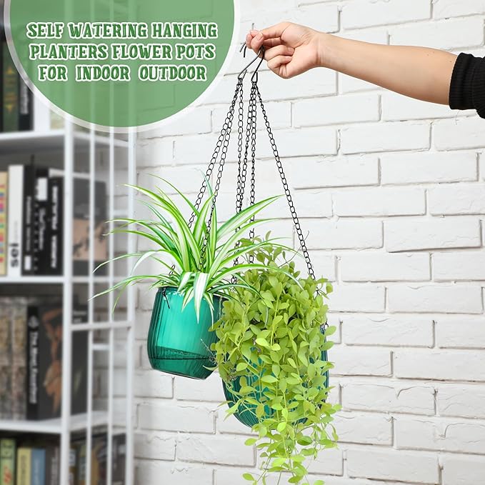 Maxcheck 4 Pcs Self Watering Hanging Planters Indoor Gift 6.5'' 4.5'' Hanging Flower Pots Baskets Outdoor Self Watering Plant with 3hooks Drainage Holes for Home