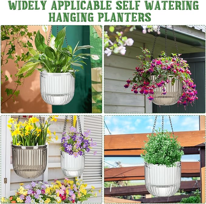 Maxcheck 4 Pcs Self Watering Hanging Planters Indoor Gift 6.5'' 4.5'' Hanging Flower Pots Baskets Outdoor Self Watering Plant with 3hooks Drainage Holes for Home