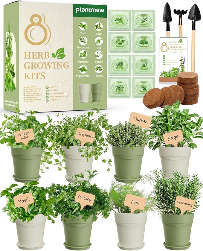 Indoor Herb Garden Kit with 8 Heirloom Seeds - Complete Windowsill Planter Starter Set, Unique Gardening Gift for Women Men, DIY Kitchen Herb Garden for Beginners, Plant Lovers, Mom, Friends