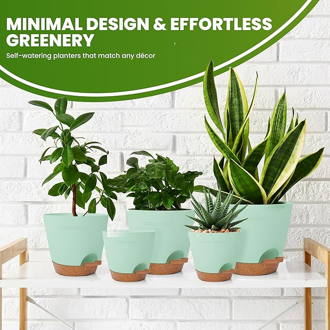 Utopia Home Self Watering Pots for Indoor Plants, Planters for Indoor Plants, Multi-Size Flowerpot, Set of 10 Plant Pots with Drainage & Reservoir, 6.8"/6.4"/5.9"/5.5"/4.9" (Olive Green)