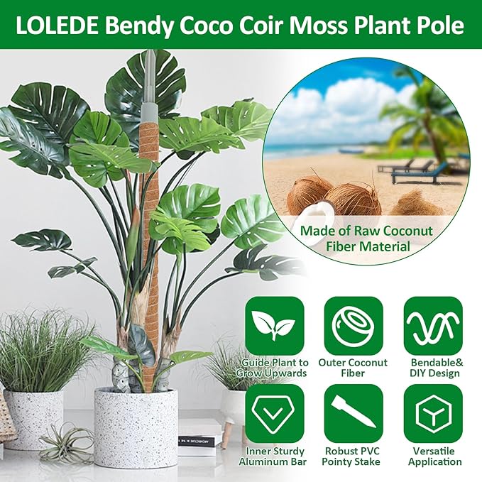4 Pack Moss Pole, 27.5 Inches Bendable Coco Coir Poles Monstera Plant Support for Climbing Indoor Plants, DIY Plant Stakes Kit Support for Pothos, Philodendron,Potted Plants