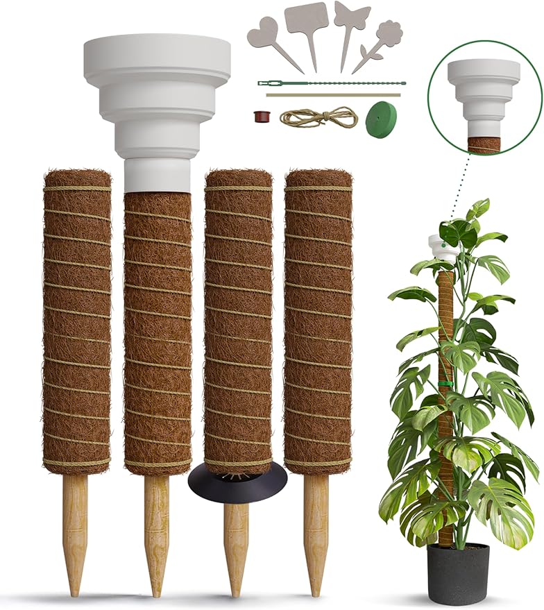 Organo Republic Moss Pole Monstera Plant Support Stakes - 2x26.4 or 48.7" Unique Self-Watering, Extendable Coco Coir Pole for Climbing Plant Supports for Potted Plants Indoor, Totem Pole for Pothos
