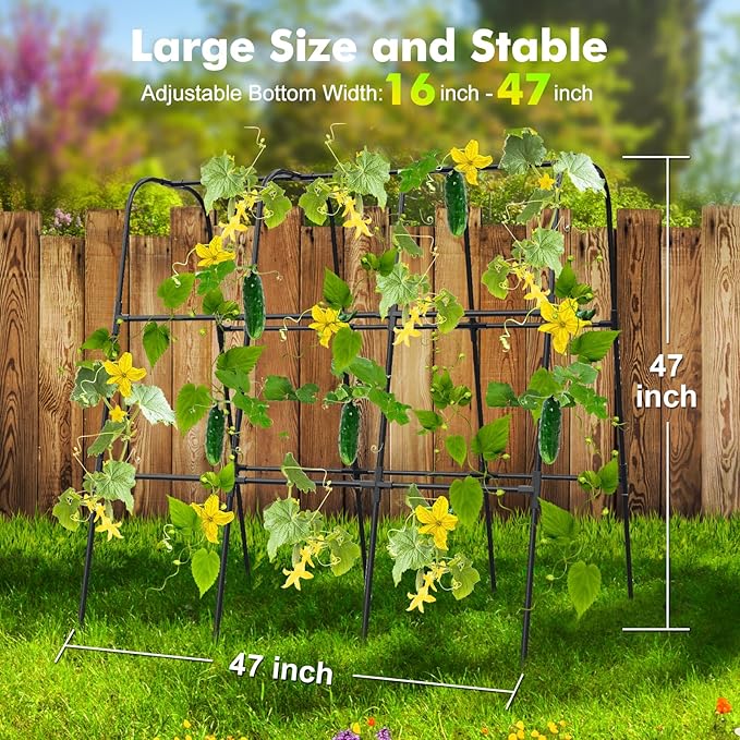 GOJAWAY Cucumber Trellis for Garden Vegetable Trellis, 47.2" x 47.2" Metal Garden Trellis Arch Plant Grow Support Frame for Climbing Plants Support Vegetable Flower Fruits Vine