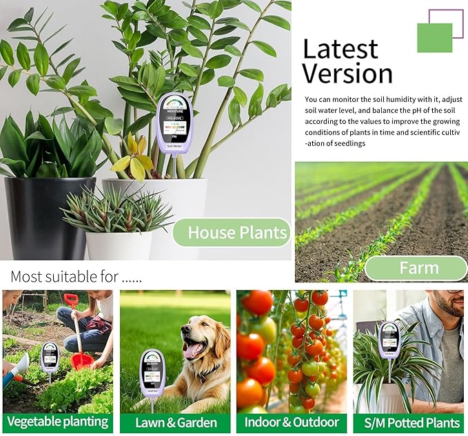 HSLGOVE Soil Test Kit, 2-in-1 Soil Moisture Meter/Soil PH Meter, Dual Screen Soil Tester, Soil Moisture Meter for Plants Watering/Gardening for Lawn,Farm Indoor&Outdoor Use-Purple