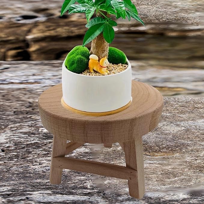 MYCENSE Wooden Stool Plant Stand for Indoor & Outdoor, Sturdy Flower Pot Stands Plants Shelf Potted Rack, Round Footstool, Decoration Racks for Home Office Garden Patio, C Wood 18x15cm