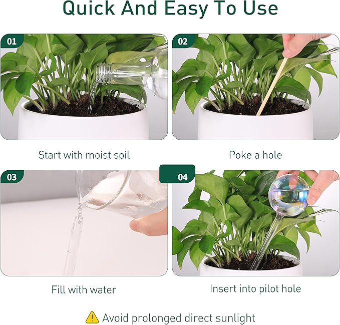 Soilagua Extra-Thick Clear Glass Plant Watering Globes, Rainbow Gradient Self Watering Globes, Automatic Plant Waterer, Self Watering Planter Insert Spikes Devices for Everyday or Vacation Use, 2-Pack