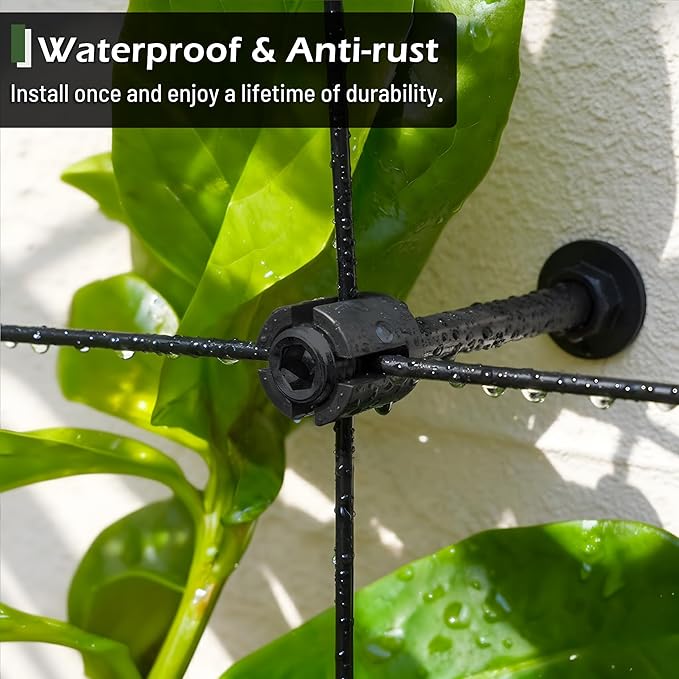 30-Set Black 1/8" Wire Trellis for Climbing Plants Outdoor with 150ft Vinyl Coated Cable, T316 Stainless Steel Wall Wire Trellis Kit