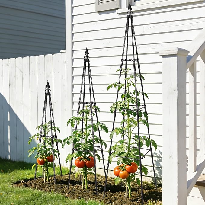 OTOSUNNY Garden Trellis for Climbing Plants Outdoor, 67" Tall Metal Obelisk Trellis Climbing Plants Support for Vegetable|Flower|Vine, Tomato, Peas, Beans, Cucumber Trellis, Lightweight, 1 Pack