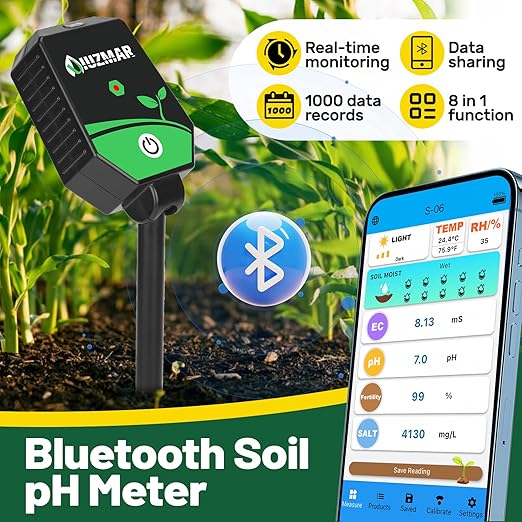 UIUZMAR Soil pH Meter Soil Moisture Meter 8 in 1 Fertility Salt Moisture pH EC Light Humidity Temp Accurate Soil pH Test Kit for Garden and Hydroponics