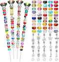 MTLEE 101 Pcs DIY Fairy Mini Wand Garden Beaded Stakes Kit Decorative Beaded Garden Stakes with Diamond Stopper Top Multiple Color Round Glass Bead with Pendant Silver Bead for Outdoor Decoration