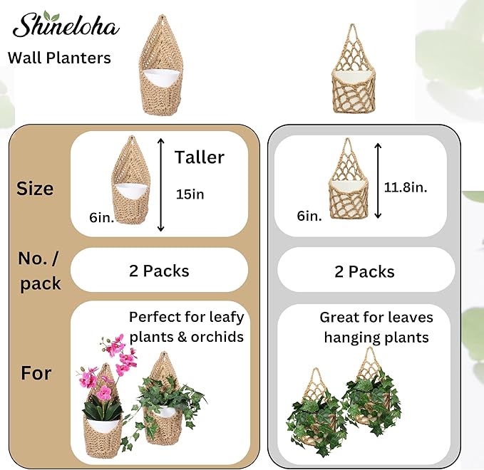 2 Pack 6 inch Macrame Wall Plant Hanger, Hanging Orchid Basket | Wall Plant Holder, Wall Planters for Indoor Plants (2 Pack, for up to 6 inch Pot)