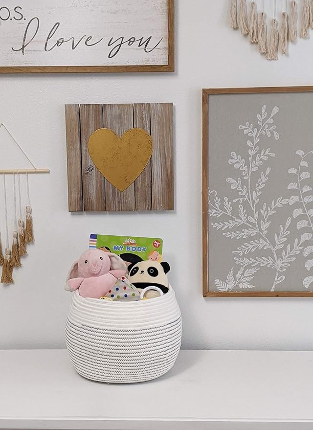 Goodpick Round Cotton Rope Storage Basket for Living Room, Bathroom, Kids' Corner & Shelves, Stores Towels, Cat Toys, Plants, White, 10"D x 8.3"H