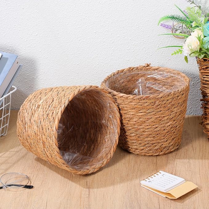 BESPORTBLE 2pcs Woven Rattan Flower Basket for Indoor Plants Decorative Plant Baskets Design Multi-Functional Storage