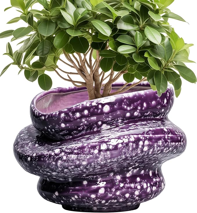 Ceramic Pots for Plants - 10.6 Inch Ceramic Plant Pots Indoor with Drainage Hole, Unique Planters for Indoor Outdoor Plants, Decorative Planter, Garden Room Decor, Housewarming Gifts, Purple