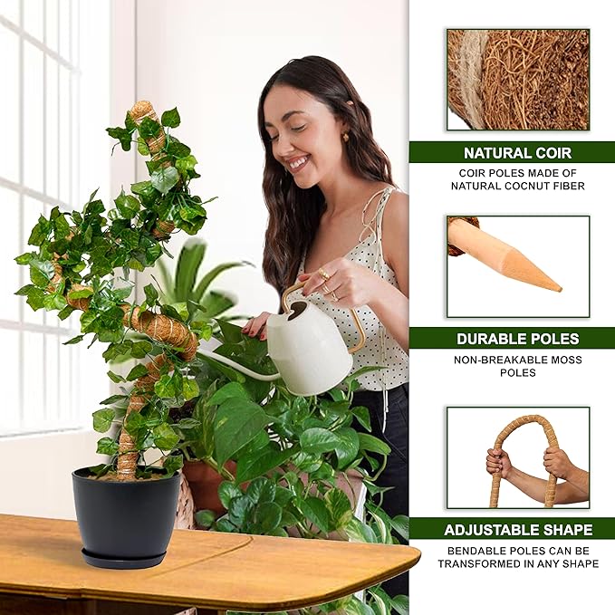 2-Pack 48'' Bendable Moss Poles for Monstera & Climbing Plants – Flexible Trellis Plant Support Stakes with Accessories – Indoor & Outdoor Use