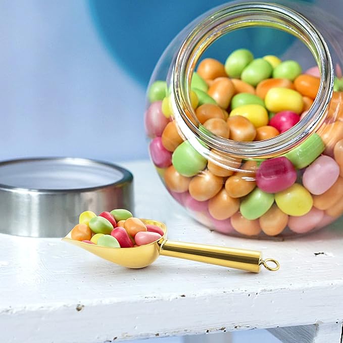 Mini Ice Scoop Set of 4, E-far 3 Ounce Gold Stainless Steel Scoops for Candy/Flour/Sugar, Small Metal Scoops for Party/Canisters Jars/Kitchen Bar/Ice Maker, Rust Proof & Dishwasher Safe