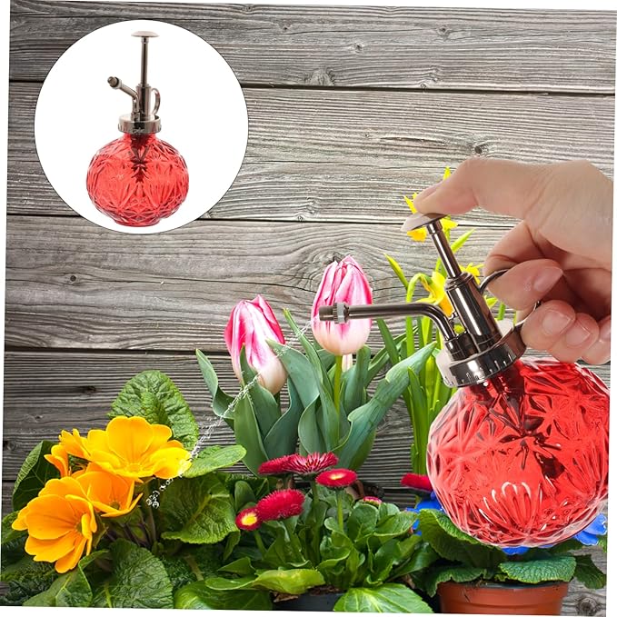 Toddmomy Vintage Glass Spray Bottle Small Watering Kettle with Top Pump for Indoor Plants Refillable and Portable Garden Sprayer for Flower