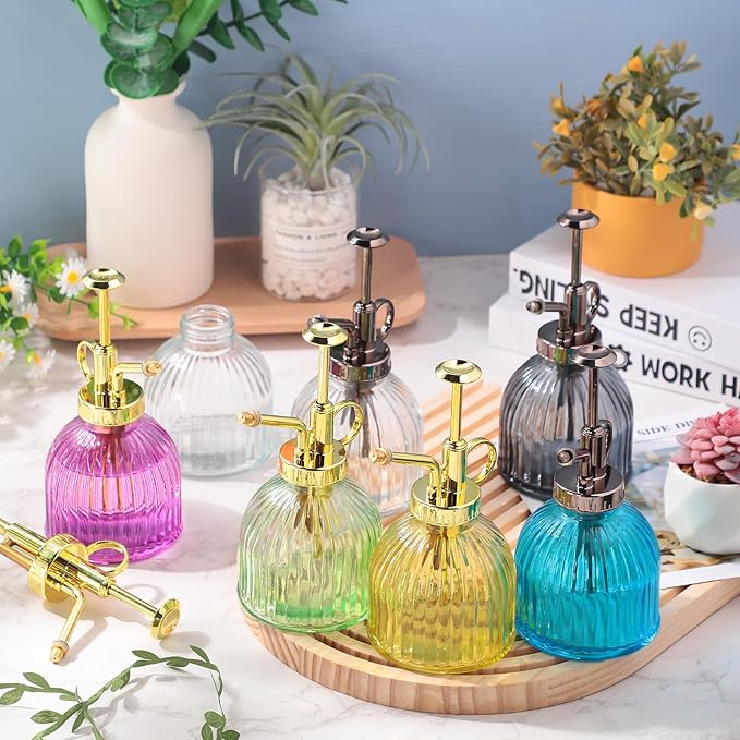 Maxdot 12 Pcs Plant Mister Glass Spray Bottle, 6.1" Tall Vintage Style Decorative Plant Atomizer Watering Can Pot with Plastic Top Pump Succulent Watering Bottle