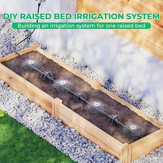 HIRALIY Raised Bed Drip Irrigation Kit Large, DIY Garden Grid Watering System, Garden Irrigation System, for Flower Bed up to 4 x 8FT