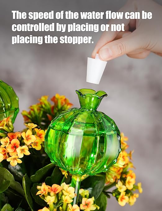 NiHome Plant Watering Globes 4-Pack (2 Small + 2 Large), Green Glass Cactus Self Watering Globe, Glass Waterer for Potted Plants, Automatic Mini Irrigation System, Adorable Gardening Tool