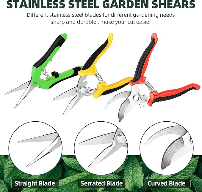EWPJDK 3 Pack Garden Pruning Shears, Stainless Steel Shears, Gardening Shears, Scissors, Garden Clippers, Pruning Snips, Pruning Shears for Gardening Tools (Multicolor)