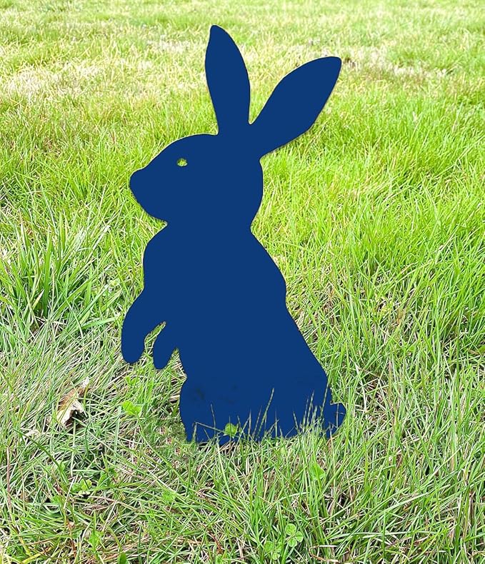 Metal Rabbit Yard Stake, Rustic Rabbit Standing Art, Easter Bunny, Easter Spring Decor, Metal Garden Stake, Metal Yard Art(Cobalt Blue,7”x13” /18cm x 32cm)