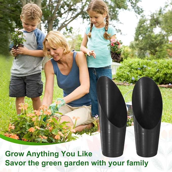 M METERXITY 6-Pack Bonsai Soil Scoops, Plastic Garden Soil Scoops Bucket Shovel Potting Scoopers for Transplanting/Flower Planting/Plant Succulent, Colorful Small Gardening Tools [Black]