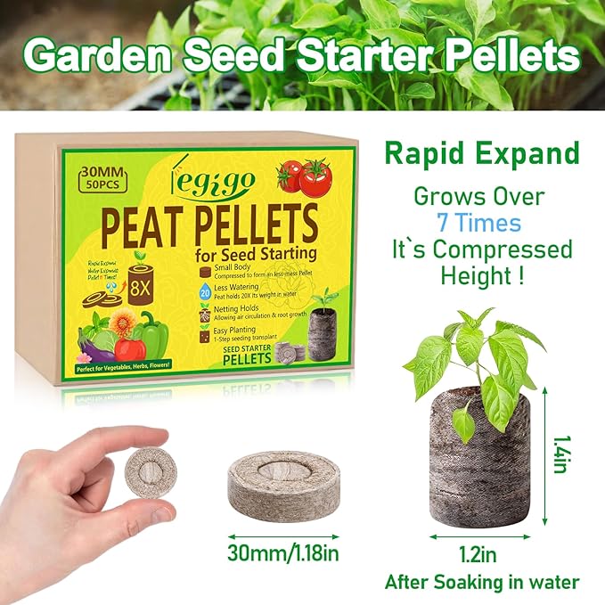 Legigo 50 Pcs 30mm Seed Starter Peat Pellets Pods for Seedlings- Compressed Seed Starting Pellets Seed Starter Pods Plugs Soil Peat Pods for Starting Seeds, Garden Planting Herb Flower Vegetables