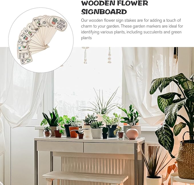 Lurrose 15PCS Wooden Garden Plant Markers Funny Printed Words Reusable Succulent and Vegetable Labels Indoor Outdoor Plant Tags Home Garden