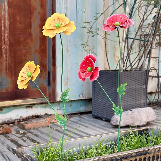 Metal Flowers for Outside, 30" Tall 2-Pack Decorative Garden Stakes - 3D Double-Layer Iron Flowers, Metal Flowers Outdoor Decor for Garden Yard & Patio