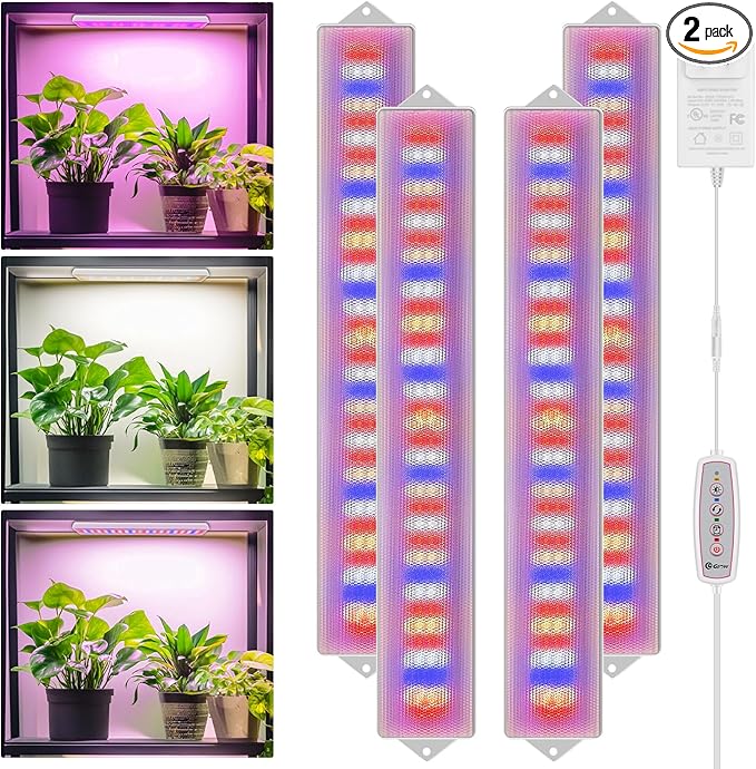 Grow Light Strips for Indoor Plants, 420 LEDs 6000k Full Spectrum LED Plant Light, 40W LED Plant Grow Light Strip with Upgrade 4/8/12/16H Auto Timer, 3 Light Modes & 5 Dimming Levels,4 Pack
