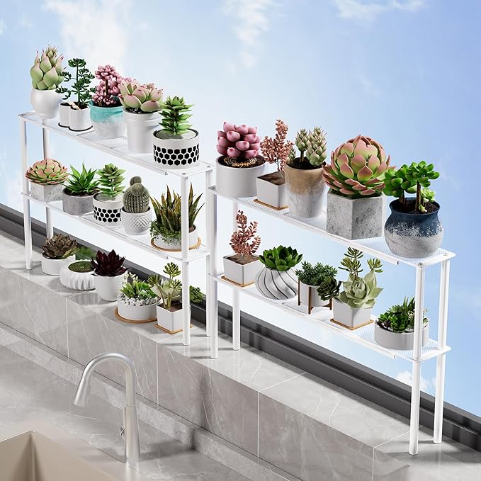 2-Pack Mesh Shelf Organizer, Stackable and Expandable, for Over-Sink Storage, Kitchen Counter, Windowsill Plants, Bathroom, and Office Desk - Narrow Tall Space-Saving Solution