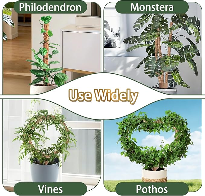 3 Moss Poles in 1, Bendable Monstera Plant Support, 30IN Tall Plant Stakes for Indoor Plants, Coir Pole Plant Support for Climbing Plants, Pothos, Philodendron-2 Pack
