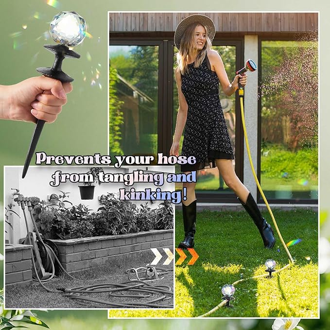 Tandefio 3 Pcs Suncatcher Crystals Ball Garden Hose Guide Stakes, Heavy Duty Decorative Antique Black Cast Iron Metal Hose Guides, Plant Protector for Lawn Yard Flower Bed