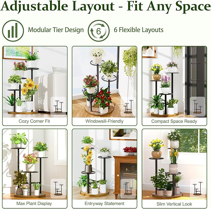 Metal Black Plant Stand Indoor Outdoor,3 Tier Tall Flower Pot Holder Potted Display Rack Shelf, Heavy Duty Plant Shelf for Patio Garden Balcony Living Room Bedroom - BlackS