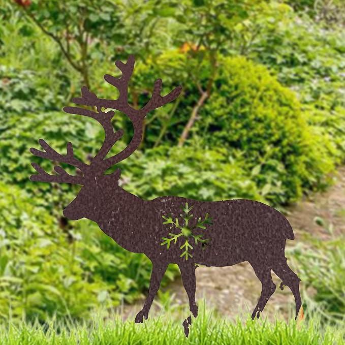 Deer Garden Stake Rustic Elk Moose Outdoor Decor Yard Art Ornament Country Hunting Theme Weathered Wildlife Metal Decor,Purple Copper