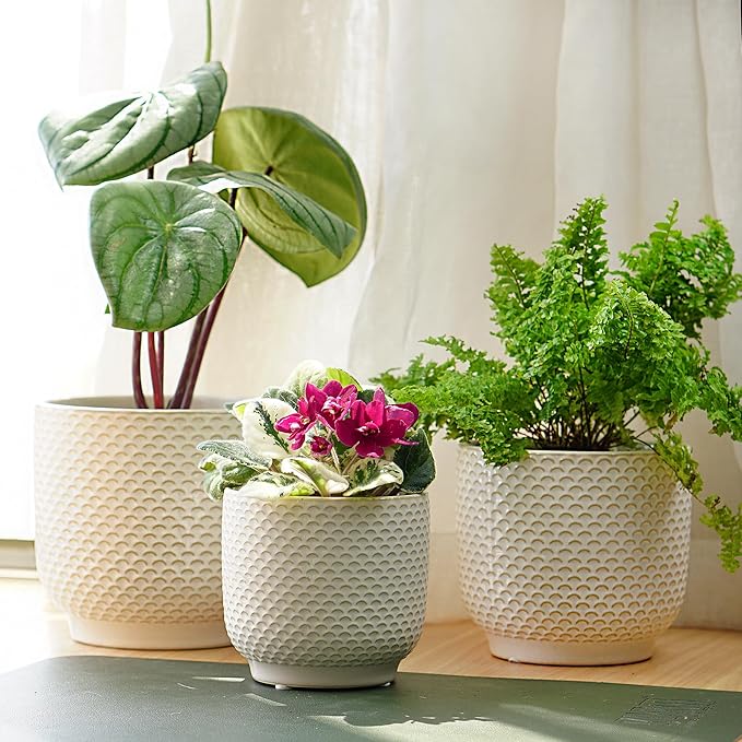 4 + 5 + 6 Inch Ceramic Pots for Indoor Plants, Succulents Plant Pots, Orchid Flower Pot with Drainage Hole, Modern Clay Stoneware Planters, Set of 3 (Milk White, 4+5+6 Inch)